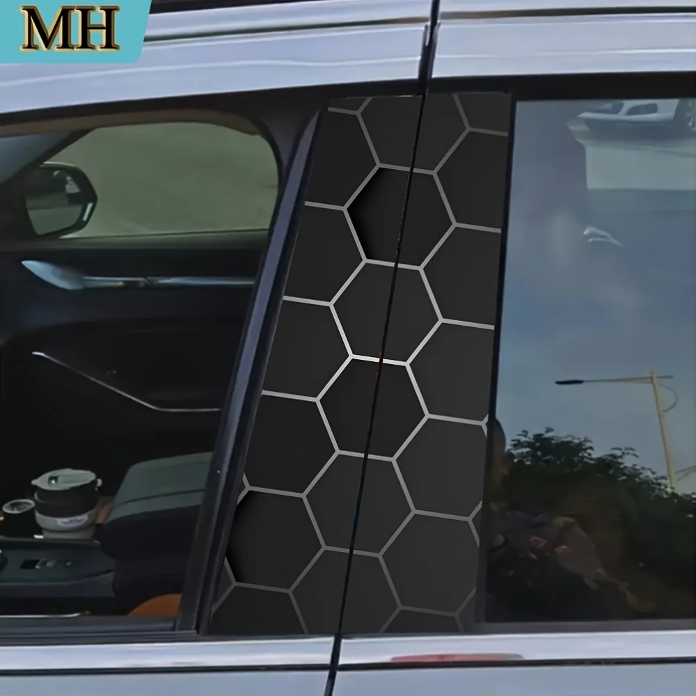 2-Pack high-quality car stickers Self-adhesive waterproof vinyl semi-matte B-pillar protective film 2D honeycomb pattern
