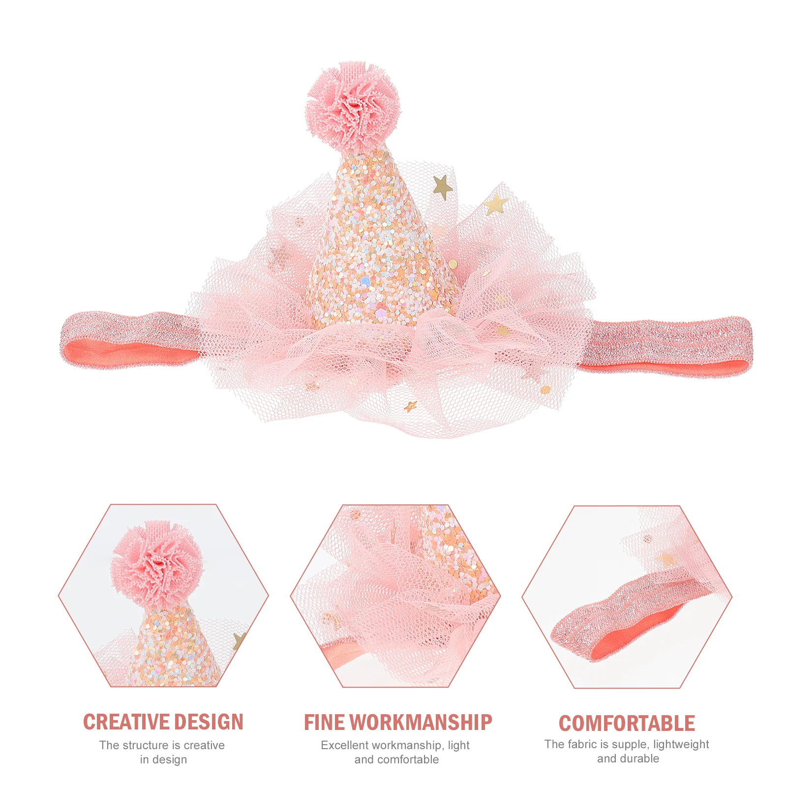 

2Pcs Birthday Hats Kids Lightweight Mesh Yarn Caps Shiny Sequins Toddler Hair Accessories Baby Girl Party Hat Prop Celebrate