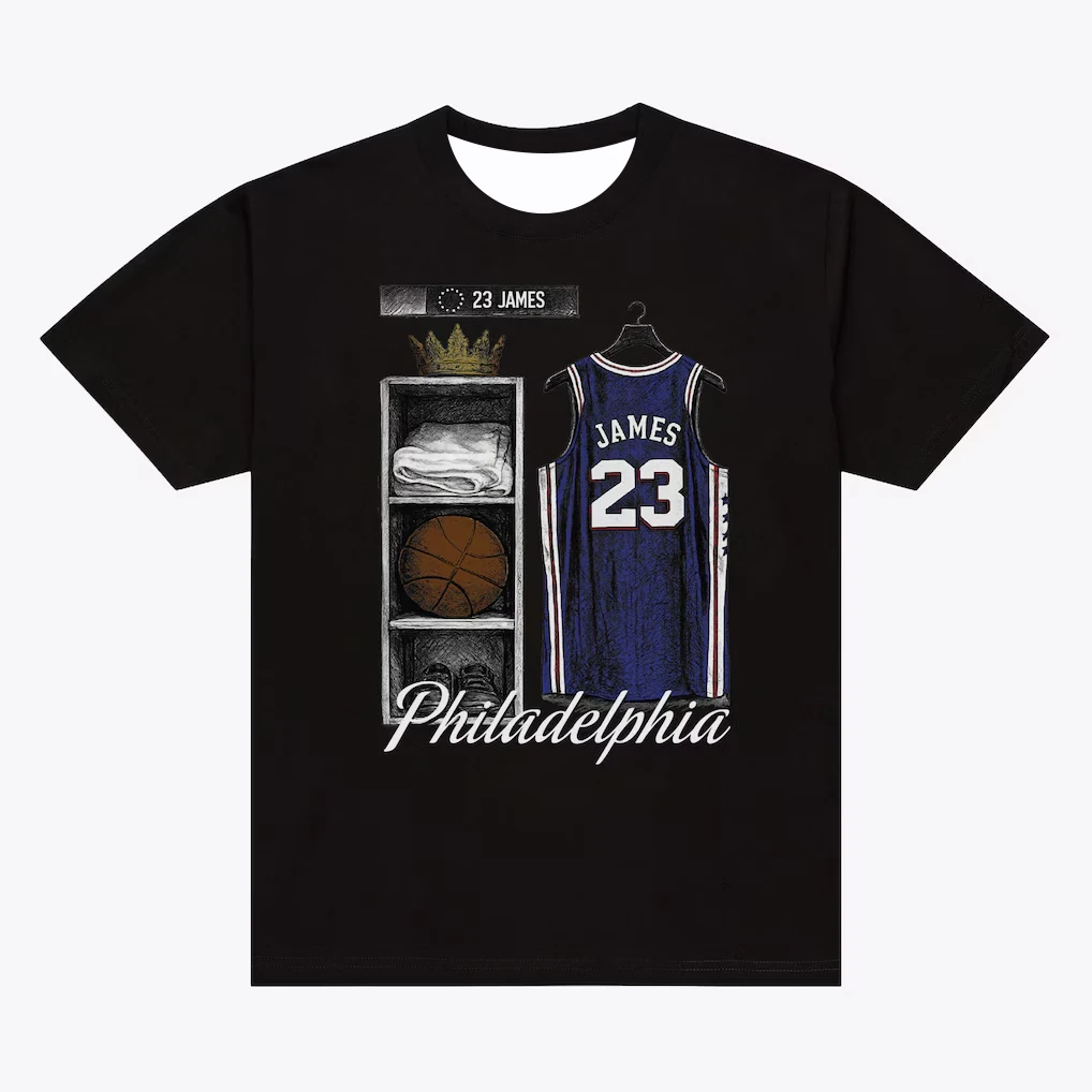 Basketball Fan Inspired James T-shirt, The King Is Here Philly Basketball Graphic Tee, Polyester Unisex Casual Short Sleeve Top