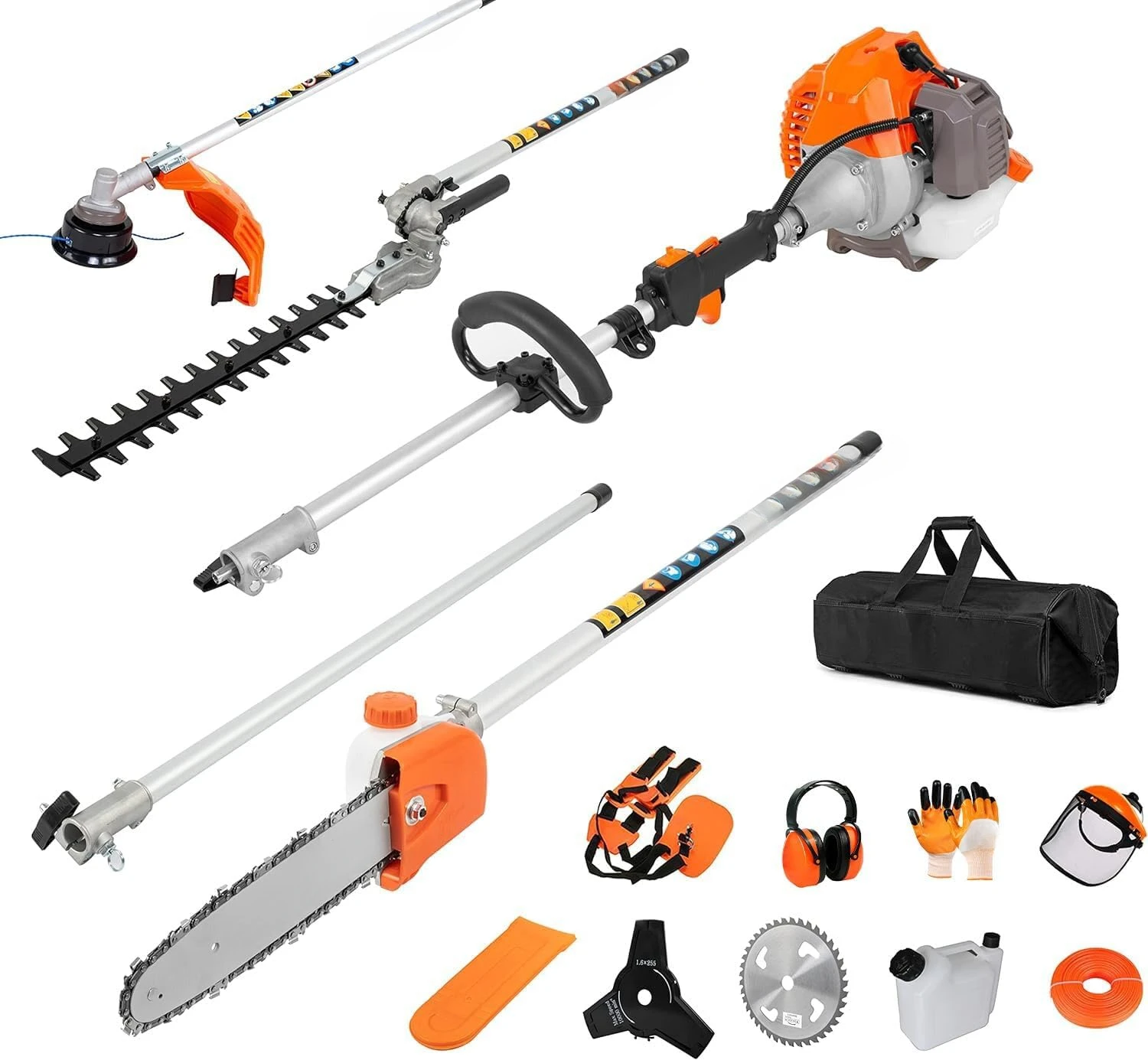 Powerful 42.7cc 5 in 1 Multi Functional Trimming Tools,Gas Hedge Trimmer,Weed Eater,String Trimmer, Brush Cutter,Pole Sa