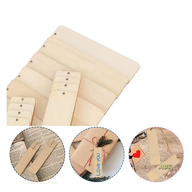 200 PCS 나무 빈 책갈피 미완성 나무 책 마크 구멍과 밧줄 DIY 공예 프로젝트와 교수형 태그