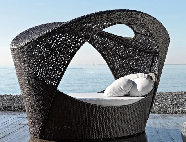 Simple outdoor rattan weaving sofa furniture outdoor garden bed and breakfast villa hotel creative geometric design bed