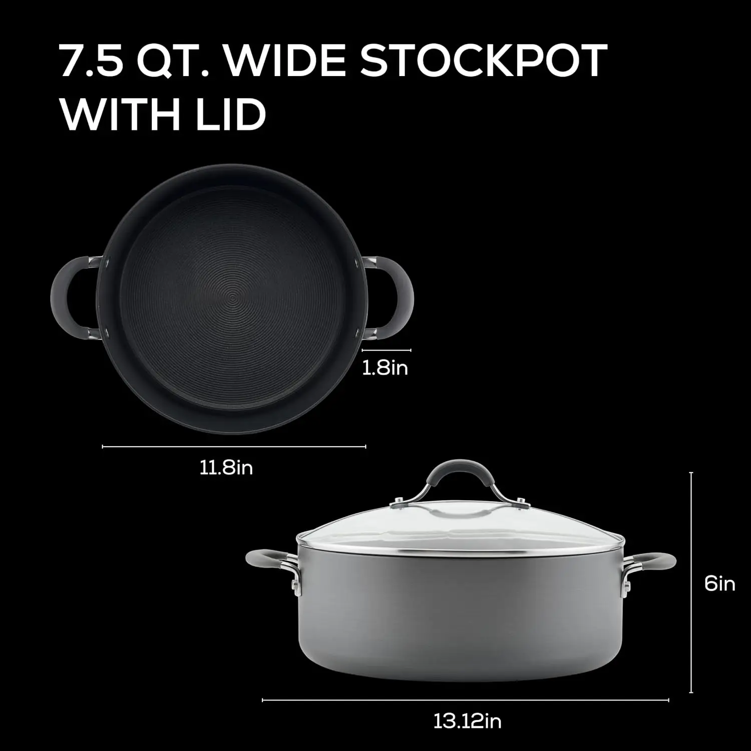 83908 Radiance Hard Anodized Nonstick Stock Pot/Stockpot with Lid - 7.5 Quart, Gray