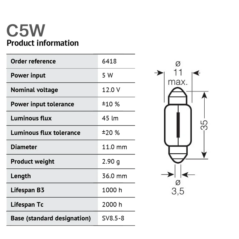 Car Signal Lamp C3W C5W C10W 12V SV7-8 6411 64238 6428 6418 12844 Reading light Interior License plate OSRAM Halogen Bulbs