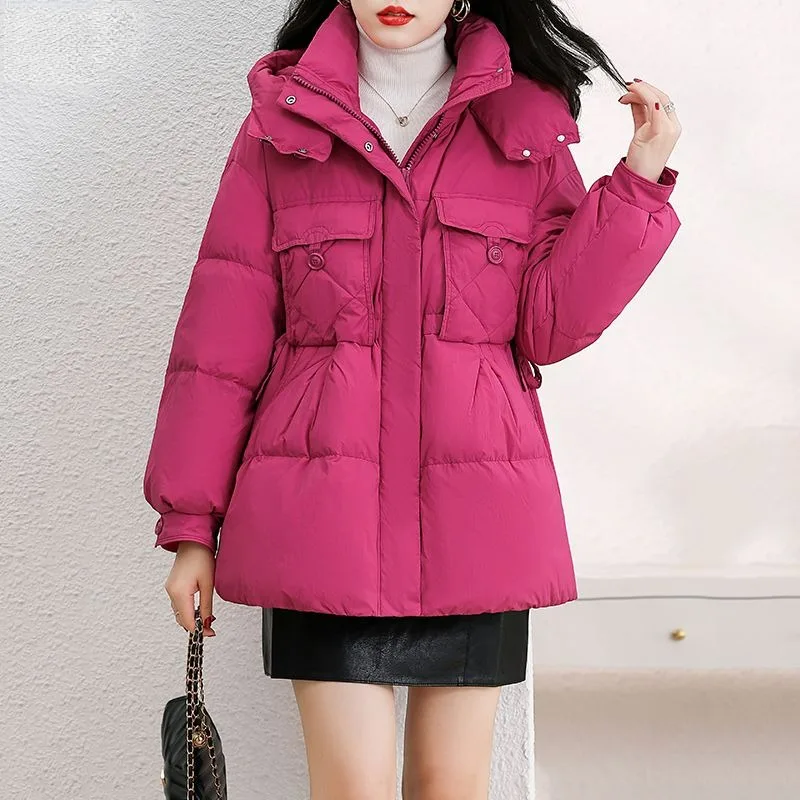 

2023 New Women Down Jacket Winter Coat Female Mid Length Version Parkas Loose Thick Warm Outwear Versatile Hooded Overcoat