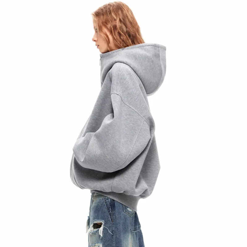 Unisex Hoodies Autumn Winter Vintage Man Women Sweater Jacket American Casual Style Double Zip Cardigan Couples Casual Top