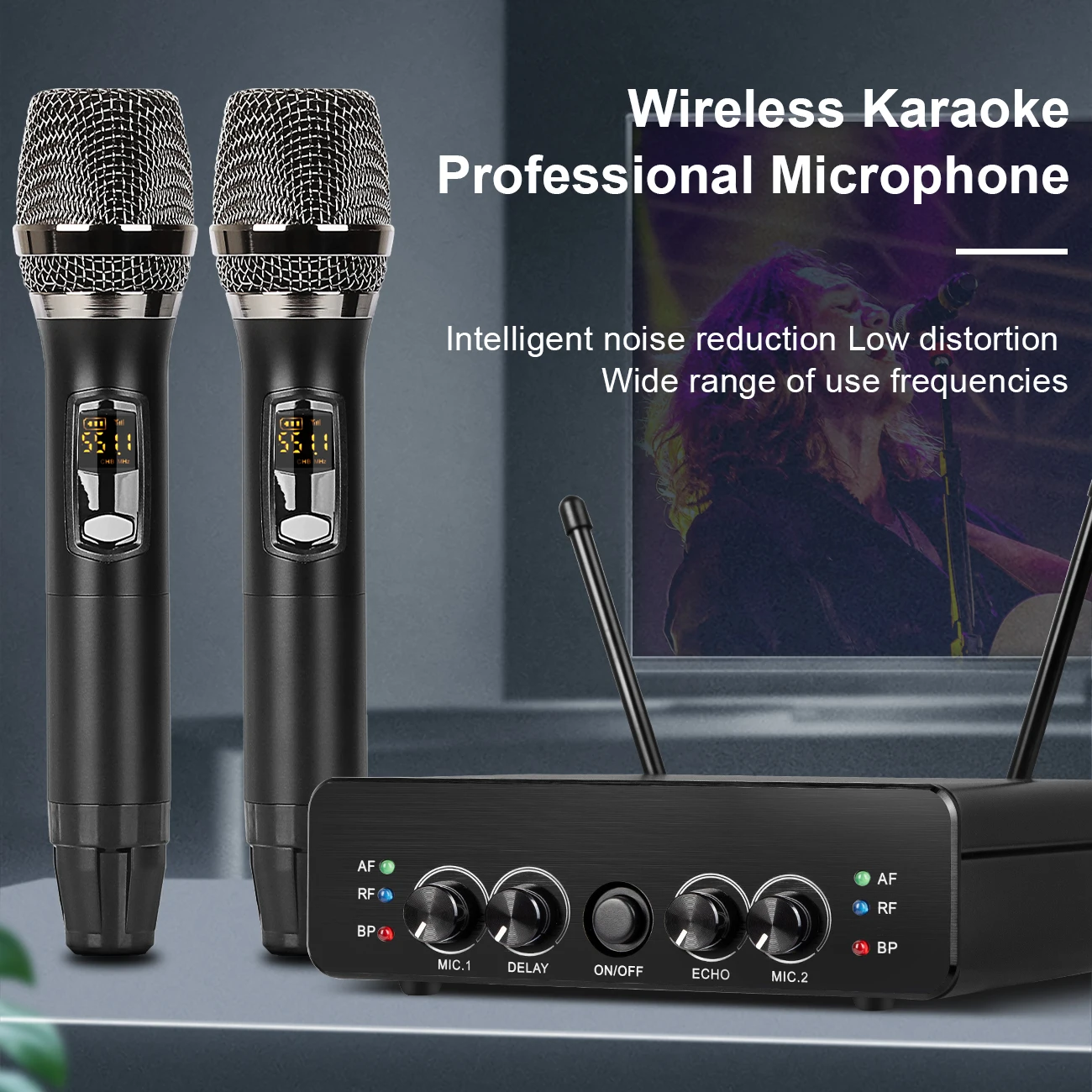 

Dual Wireless Microphone Depusheng R1 Professional System UHF Dynamic 2 Channel Handheld Mic 50M for Party Stage Singing Speech