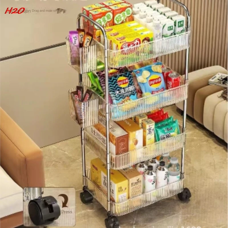 H2O Trolley Shelves Household Snacks Multi-layer Storage Bookshelves Mobile Kitchen Fruit And Vegetable Baskets Acrylic Shelves