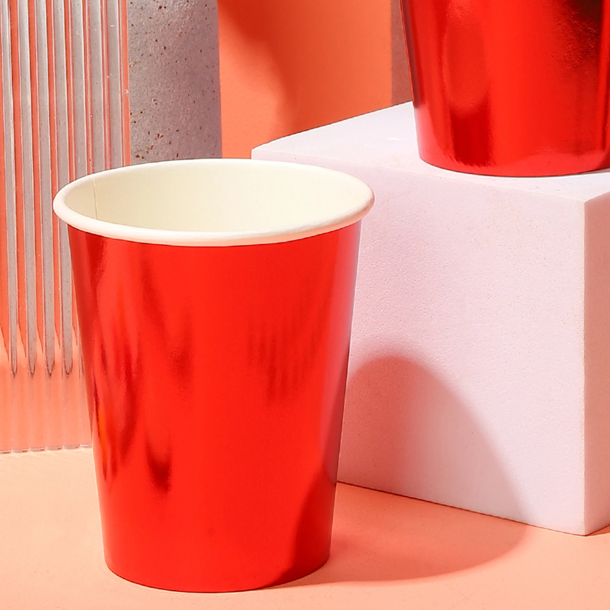 Bright Red Disposable Paper Cups, for Theme Parties, Picnics, Birthday Party Supplies Decoration,9oz,25pcs