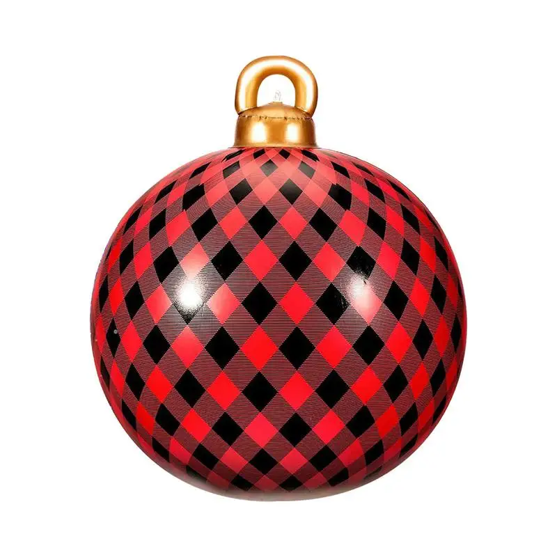 60cm Red and Black Plaid Giant Christmas Inflatable Decorated Ball PVC Christmas Tree Outdoor Decor Toy Ball Gift Ornaments Ball