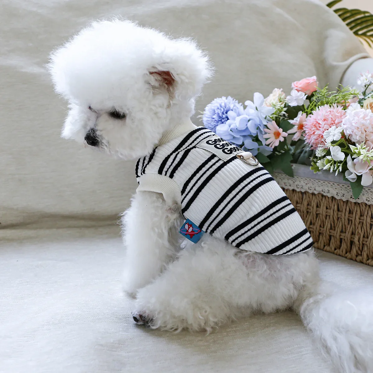 Pet Striped Base Shirt Cat Spring and Autumn Home Clothing Pajamas Striped Vest Puppy Clothes Cat Clothes for Small Dogs