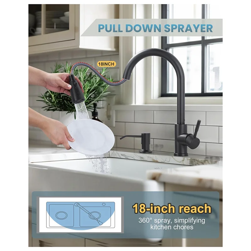 

M12K-смеситель из нержавеющей стали, матовый черный смеситель для кухонной мойки, универсальный смеситель с одной ручкой и высокой дугой