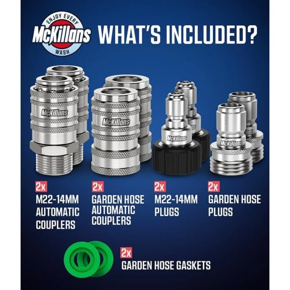 2025 طقم توصيل سريع لغسالة الضغط M22-14mm الأوتوماتيكي - تركيبات من الفولاذ المقاوم للصدأ مكونة من 8 قطع #5