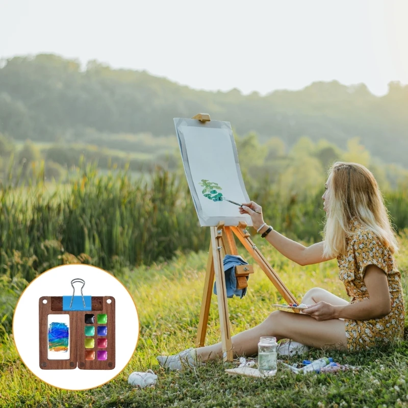 Boîte palettes d'aquarelle en bois avec clip, pour artiste peintre