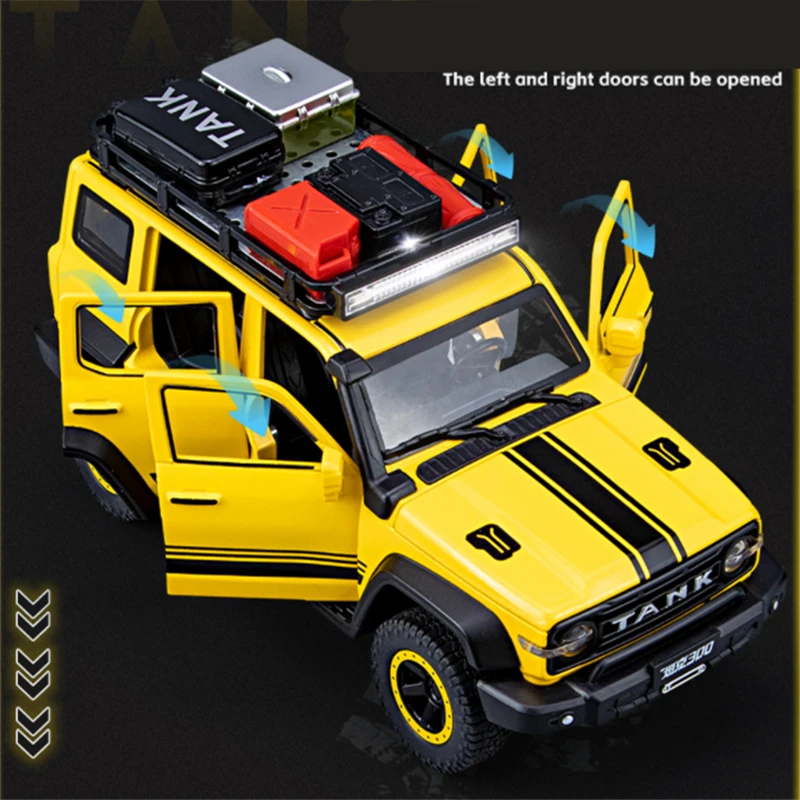 Off-Road Version 1:24 Tank 300 SUV Car Alloy Car Model Diecasts Metal Toy Off-road Vehicles Car Model Sound and Light Kids Gifts