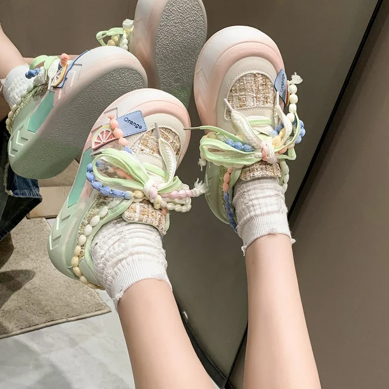 Ladies Shoes on Sale 2023 New Fashion Round Toe Lace Up Women's Vulcanized Shoes Spring Flat Outdoor Breathable Women Sneakers