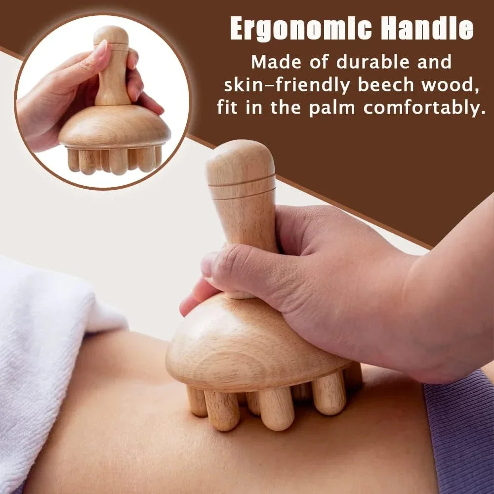 Wood Therapy Massage Tools, Mushroom Lymphatic Drainage Massager, Trigger Point for Deep Tissue, Wood Therapy Tools Body Shaping
