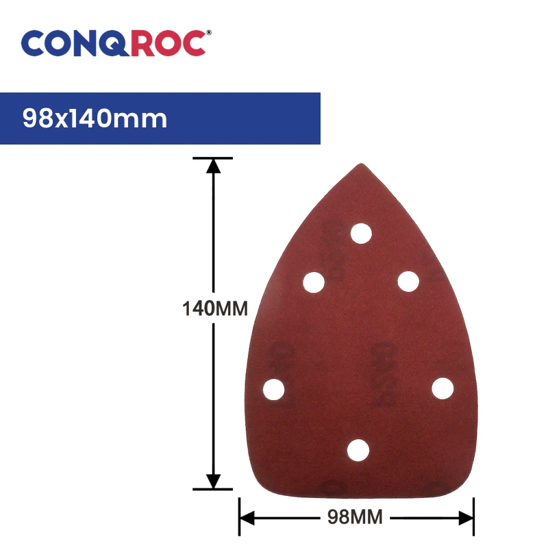 98x140mm 6-Hole Triangle Sanding Sheets Aluminum Oxide Sanding Pads Hook and Loop Sanding Papers 100-Piece Grit P40~1000