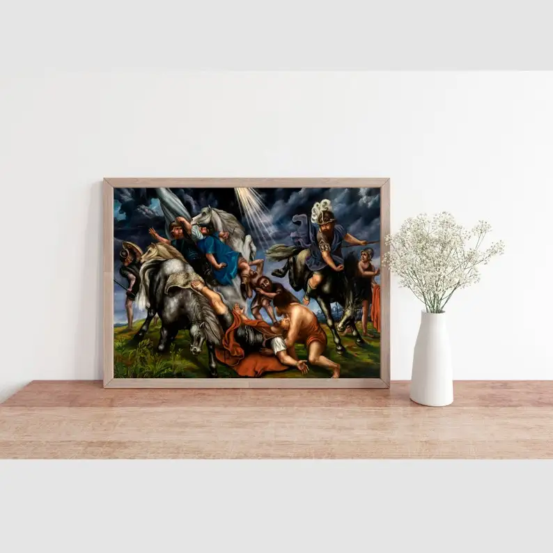 Elder Fall Of The Rebel Angels Painting Old Medieval Battle Scene Vikings Horses Vintage Canvas Wall Art For Livingroom Decor