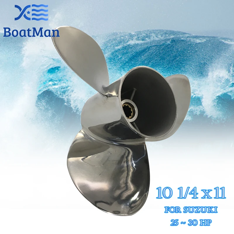 Boatman Boat Propeller 10 1/4x11 Match with Suzuki Outboard Engines DT 20hp DT 25C 3 Blades Stainless Steel 10 Spline Tooth RH