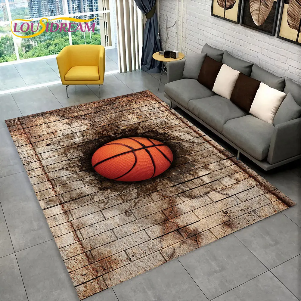 3D Basketball Cour Cartoon Area Rug Large,Carpet Rug for Living Room Bedroom Sofa Playroom Doormat Decor,Kids Non-slip Floor Mat view 3
