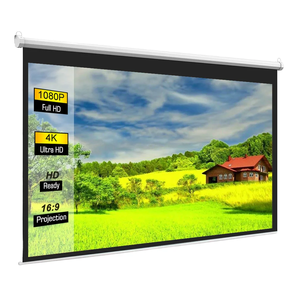 

84 Inch 16:9 HD 4K Matte White Electric Projector Screen With Remote Control Wall/Ceiling Mounted Motorized Projection Screen