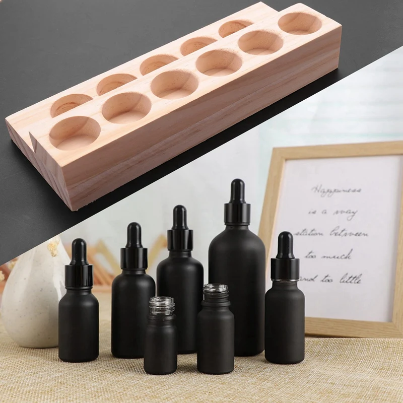 4X 11 Holes Wooden Essential Oil Tray Handmade Natural Wood Display Rack Demonstration Station For 5-15Ml Bottles