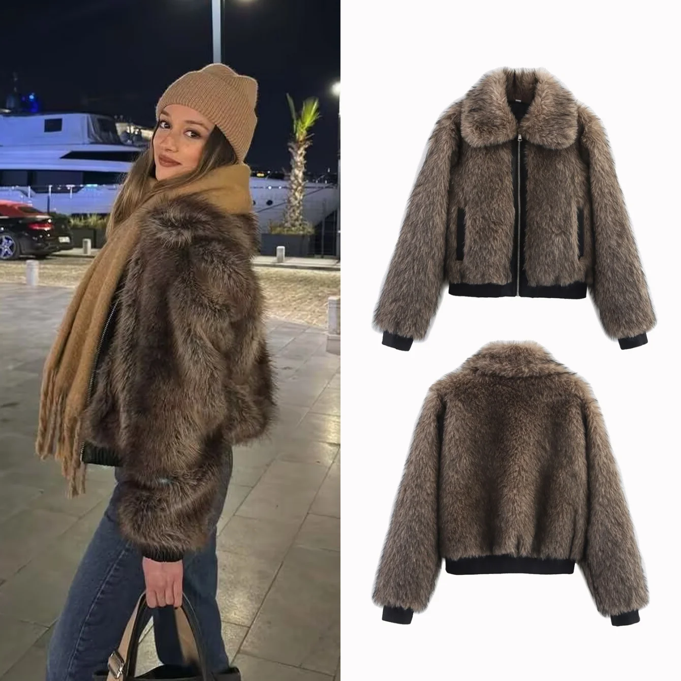 

2025 Autumn Winter Jacket Women Warm Teddy Faux Fur Patchwork Coat Chic Lapel Zipper Street Style Long Sleeve Jacket Outerwear