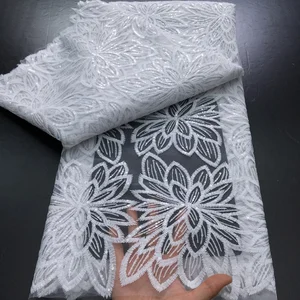 White French Mesh Tulle Lace Fabric 2025 High Quality 5 Yards African Sequins Lace Fabric Elegant Wedding Dress for Women A4043