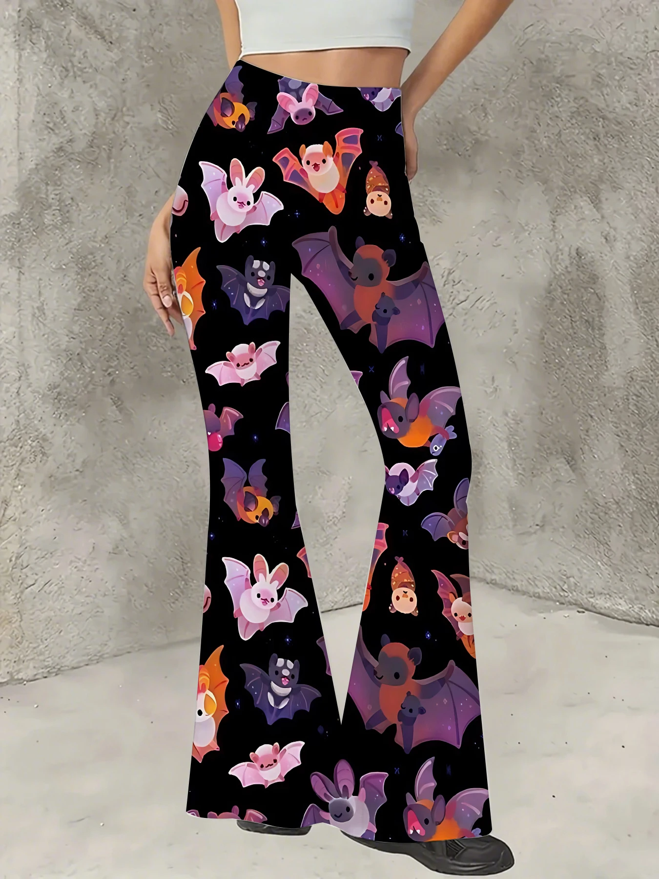 

Women's Boho Printed Flare Pants Vintage Knit High Waist Wide Leg Trousers