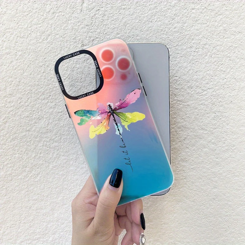 Color Dragonfly Print Picture Full-package  Shockproof Gradual Discoloration Phone Case For iPhone16 15 14 13 11 12 ProMax Cover