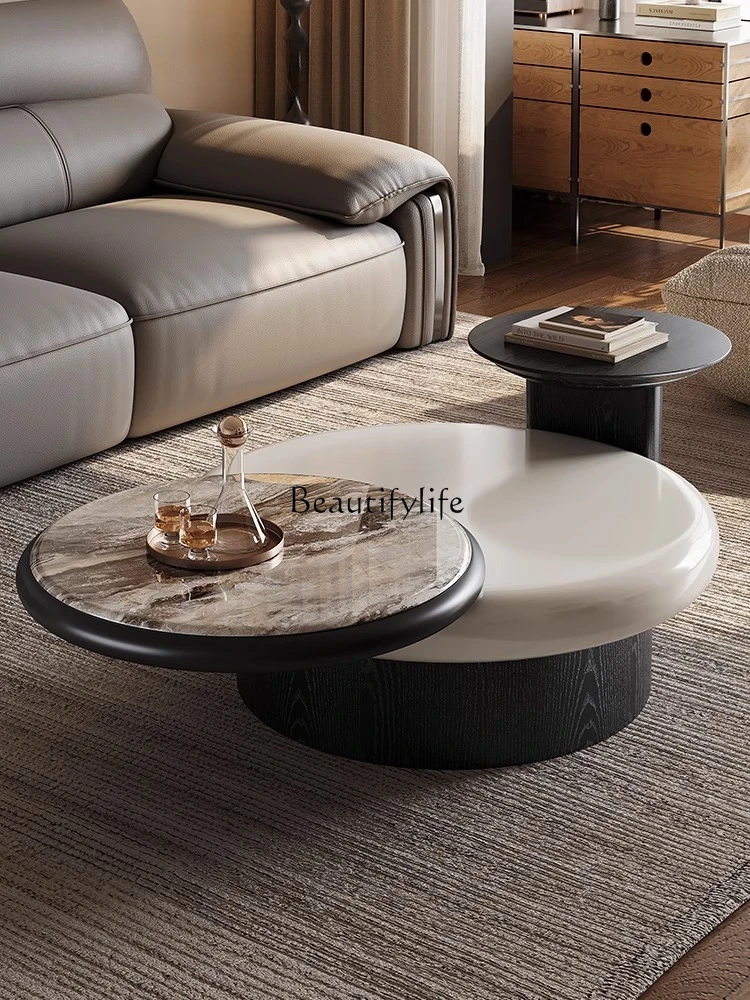 

Italian Minimalist Microcrystalline Stone Coffee Table Living Room Light Luxury High-end Feel Rotatable Round Size Combination