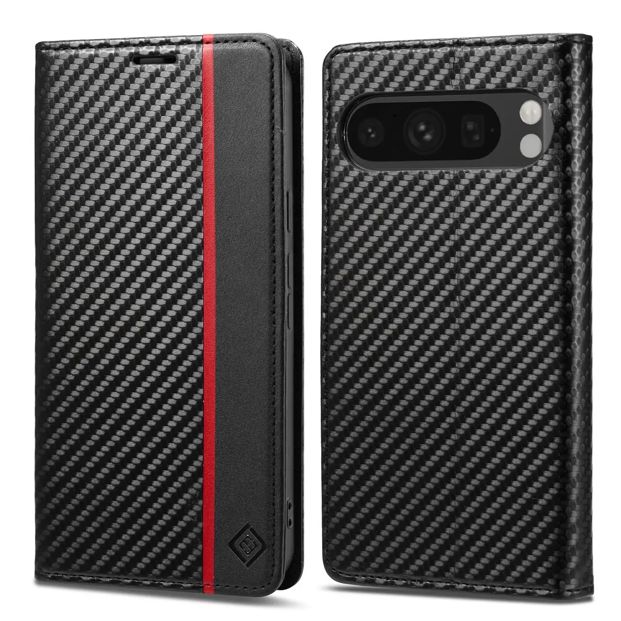 

For Google Pixel 9 8 7 6 Pro 8A 7A 6A Case Carbon Fiber Leather Wallet Card Slot Shockproof Protective Hard Back Cover Accessory