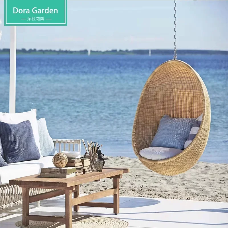 Custom home balcony rattan hanging chair hanging basket simple outdoor villa homestay courtyard garden swing hanging