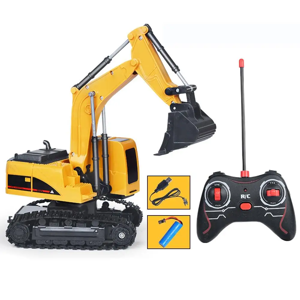 Controle Remoto Escavadeira Bulldozer Toy para Crianças, Caminhões RC, Carro de Engenharia, Veículo Elétrico, Guindaste, Caminhão Basculante, Presente para Menino, T J5X8, 1:24