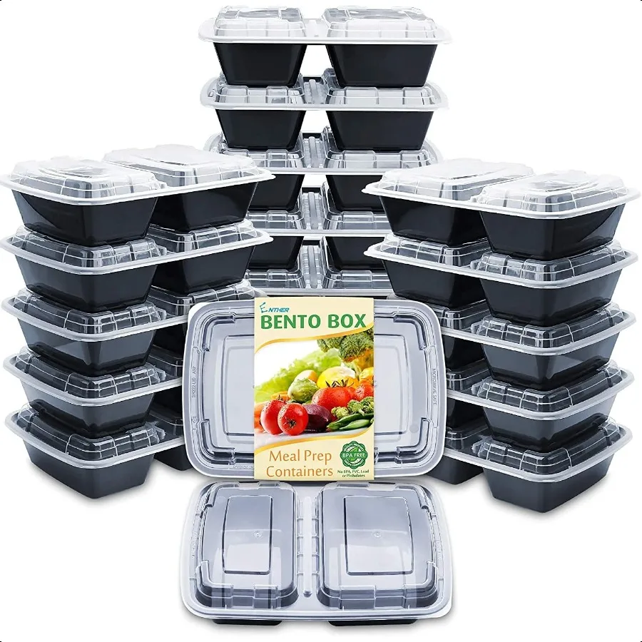 

Meal Prep Containers [20 Pack] 2 Compartment with Lids Food Storage Bento Box BPA Free Stackable Reusable Lunch Boxes Microwave