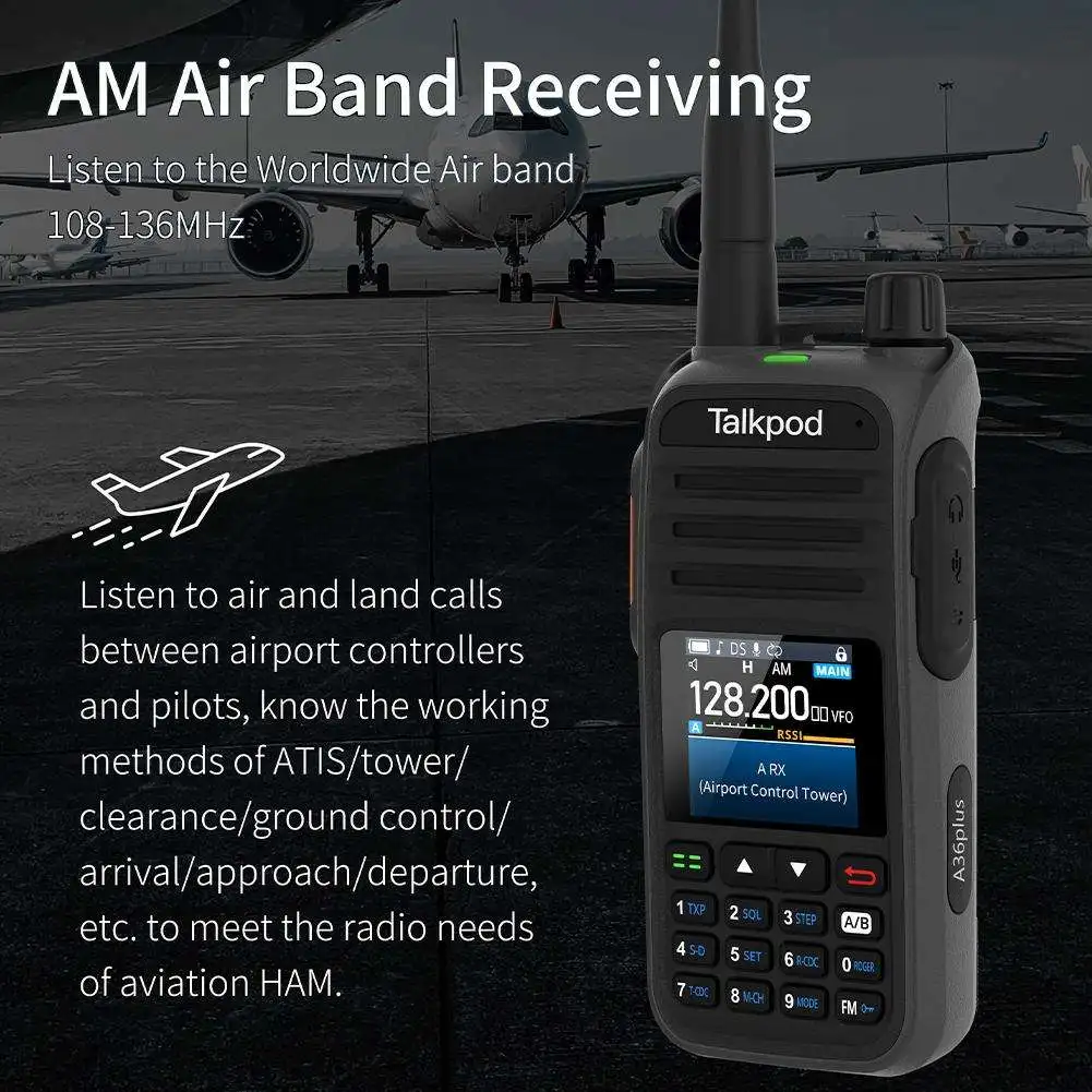 Talkpod A36Plus Walkie Talkie AM AIR VHF UHF 7-Band Ham Radio 5W Output 512 Channel NOAA Weather Receive Two Way Radio