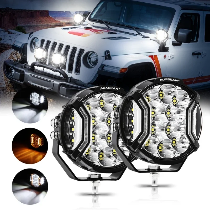 1Pair 5 Inch LED Light Pods 172W Hyper Spot Beam Work Lamp Pod Amber DRL with DT Wiring Harness 2 Leads V-ULTRA Series