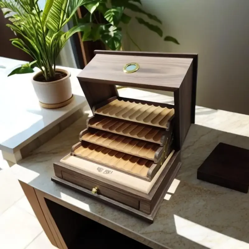 Luxury Cedar Wood Humidor Large Capacity Transparent Sunroof Humidor with Thermohygrometer