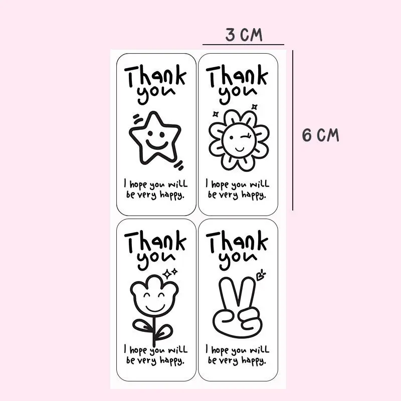 100Pcs Cartoon Rectangle Thank You for Stickers Gift Packaging Bouquets Food Store Sealing Stationery Stickers Adhesive Label