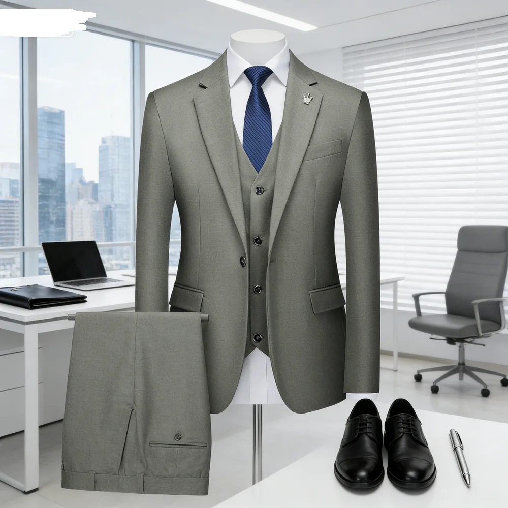 

Men's Orange Yellow Slim Fit Wedding Terno 3-Piece Smoking Suit Casual Blazer Vest Pants Set for Party