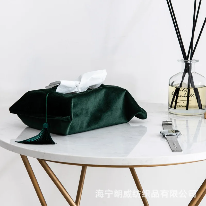 Ins Style Fabric Tissue Bag Velvet Modern Minimalist Handmade Tassel Tissue Cover,Desktop Tissue Box,Flannelette Storage Box