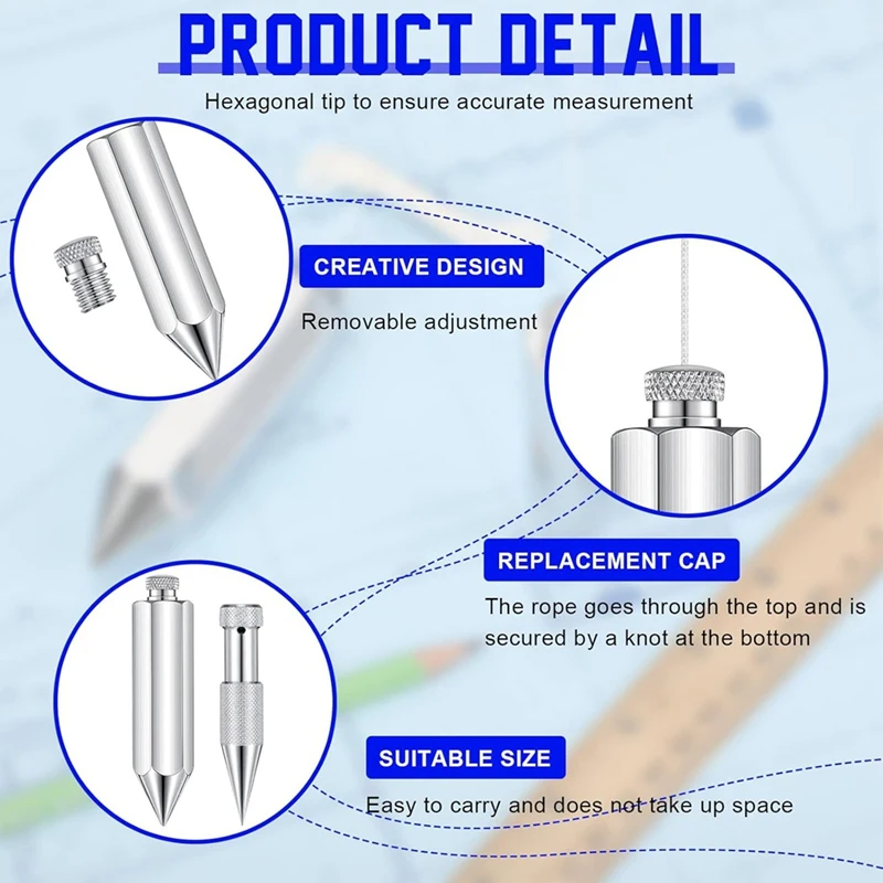 Hexagon Steel Plumbbob,2 Pcs Plumb Bobwith String 8 Ounce,5 Ounce Plumbbob Weight For Construction Carpentersurveyor