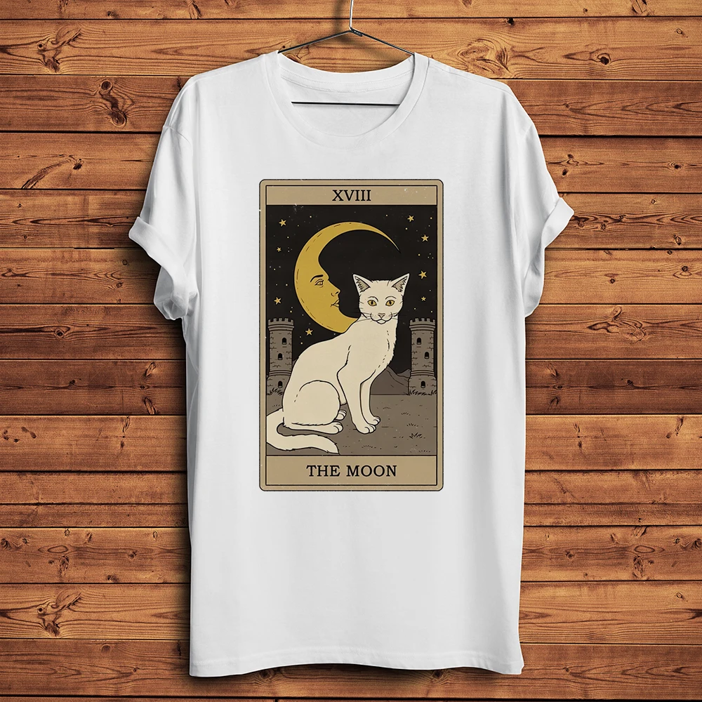 Black Cat Tarot Card Funny Meow T Shirt Men Homme Daily Short Sleeve Causal TShirt Unisex Breathable Streetwear Tee