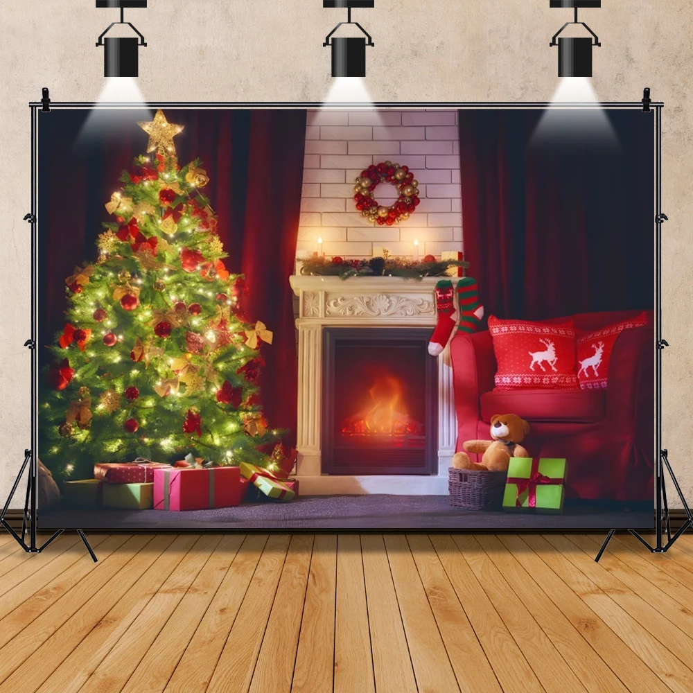 Christmas Fireplace Backdrop for Photography Winter Decorative Fake Fireplace Flame Home Interior Decor Photo Background Cloth