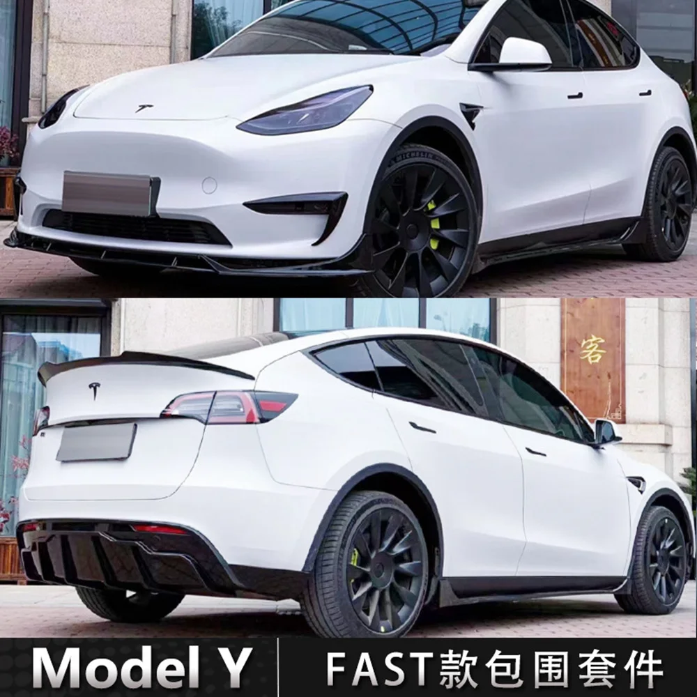 Carbon Fiber Body Kit For Tesla Model 3 Model Y Rear Spoiler Bumper Diffuser Side Skirt Front Lip Aero Kit 2016-2023 Gloss Black