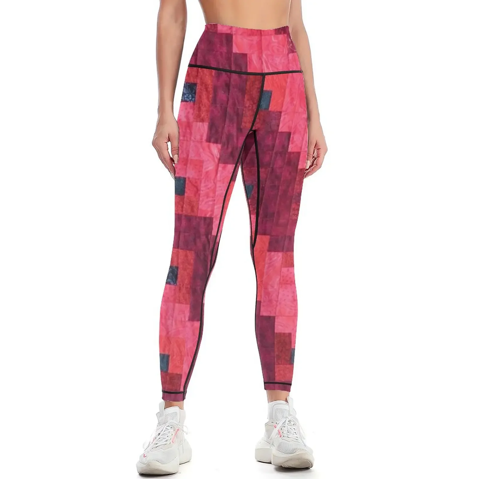 

Red Log Cabin Quilt Leggings for physical Women's push up sports for gym top Womens Leggings