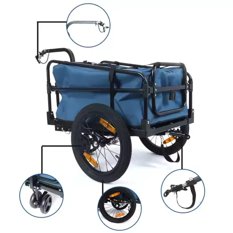 Heavy-duty bicycle cargo trailer with removable waterproof cover folding steel frame rear trailer