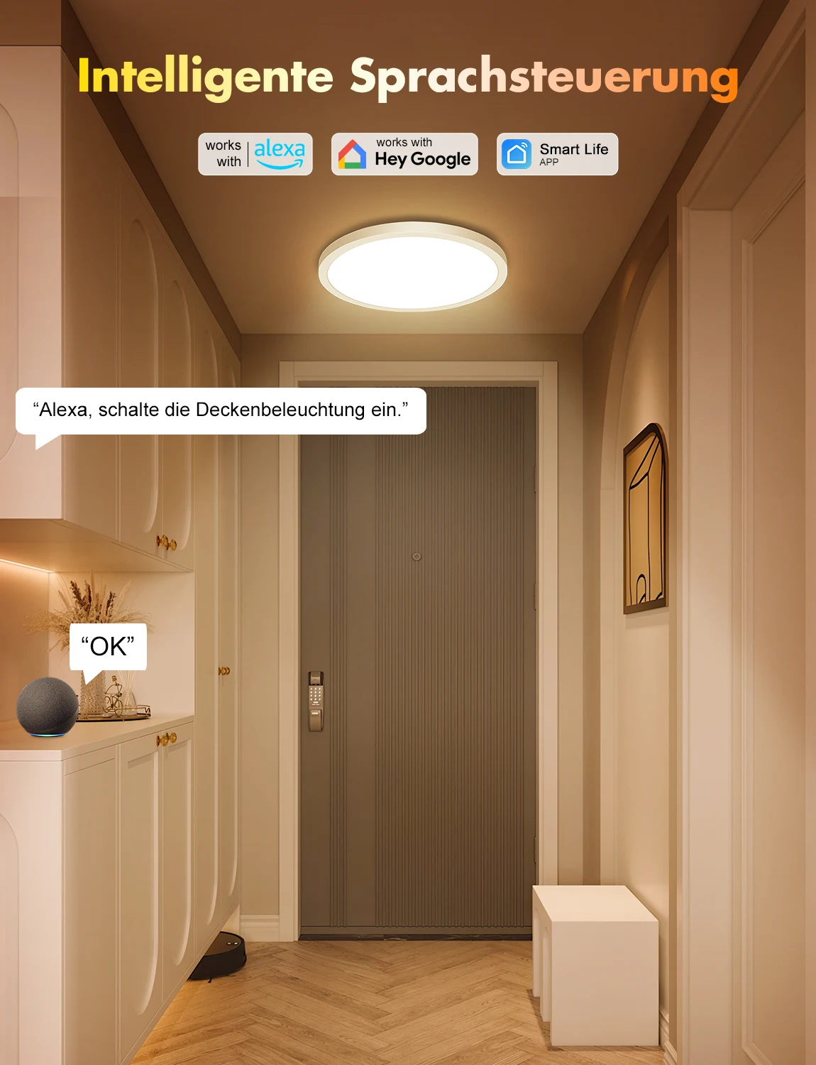 Bild 6: 24W Smart LED-Deckenleuchte Alexa-kompatibel, RGB Dimmbare Lampe mit Fernbedienung, 16 Millionen Farben IP54 für Schlafzimmer Wohnzimmer Küche