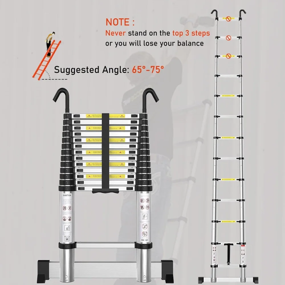 Escada telescópica de alumínio de 8,5 pés com estabilizador e extensão retrátil para uso doméstico e em loft